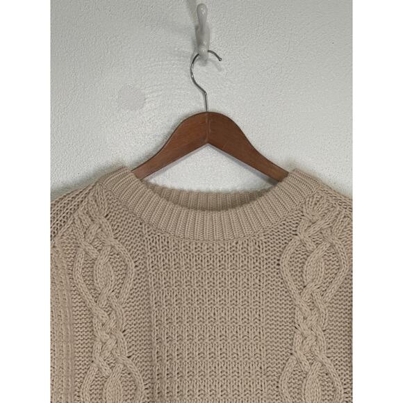Gianni Bini Oversized Crop Chunky Cable Knit Fishermen Sweater M Cream Designer - Picture 4 of 13